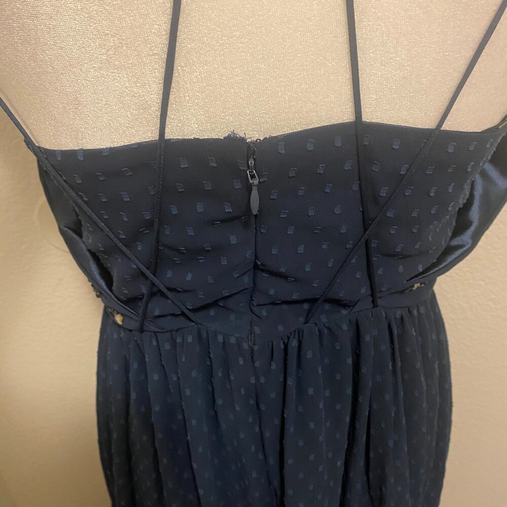 RANNA GILL Lucinda Navy Blue Beaded Bodice Lined Spaghetti Strap Maxi Dress Sz 4 - Picture 9 of 9